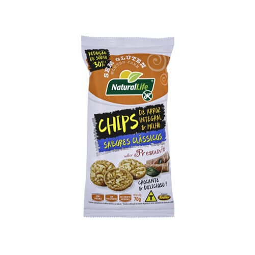 Chips de Arroz Integral e Milho Presunto Sem Glúten 70g