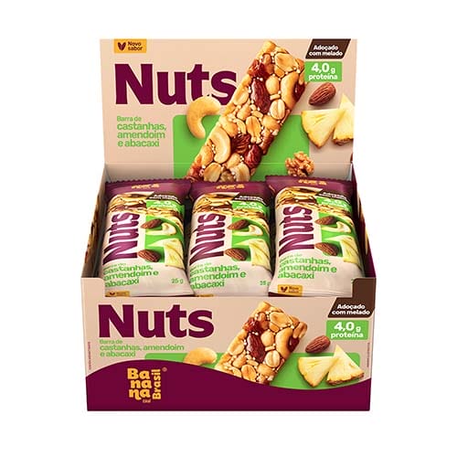 Barra de Castanhas Nuts Abacaxi Caixa com 12un de 25g