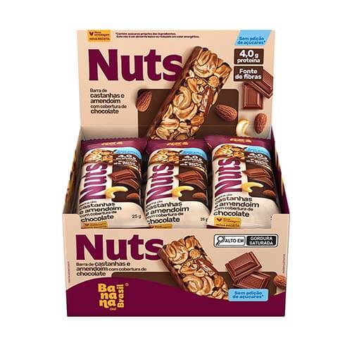 Barra de Castanhas Nuts Chocolate Caixa com 12un de 25g