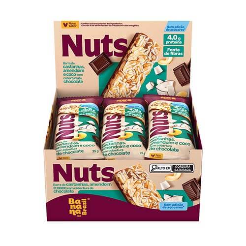 Barra de Castanhas Nuts Coco com Chocolate Caixa com 12un de 25g