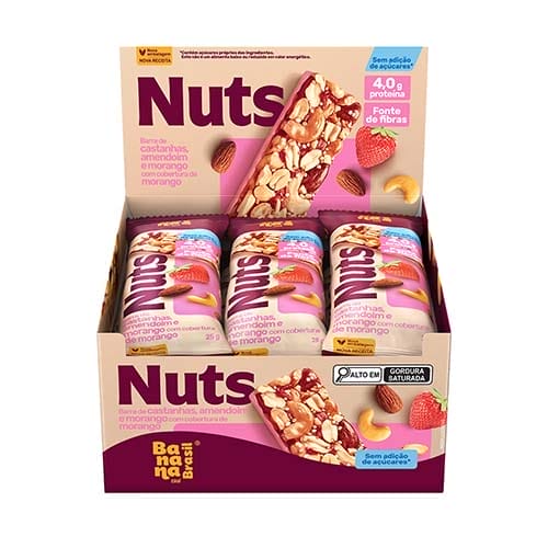 Barra de Castanhas Nuts Morango Caixa com 12un de 25g